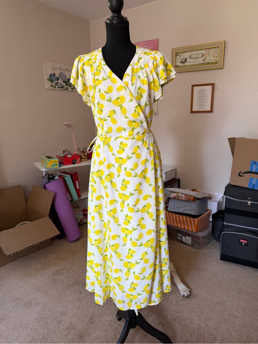 Draper James Yellow Lemon-Print Wrap Maxi Dress